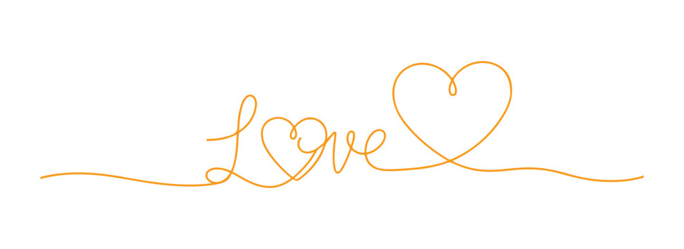 Valentine's Day love text design featuring a heart. A single, continuous thin line drawing. The stroke is editable for convenient modifications.