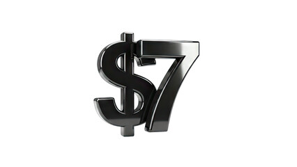 Black Dollar Sign and Number 7 on White Background