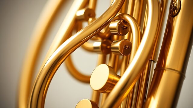 oligarchy. Brass instrument keys and tubing in geometric detail, studio lighting. product launch decks, UI/UX mockups, designed for product launches and innovation pitches.
