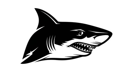Fototapeta premium Fierce Shark Head Mascot Black and White Vector Illustration.