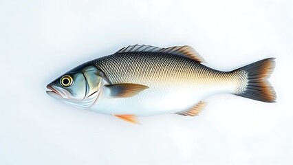 Fototapeta premium seabass. A single, fresh sea bass presented on a clean white background. menu design, packaging mockups, designed for culinary blogs and recipe cards for restaurants, used by clinicians.