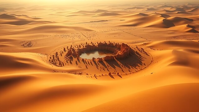 cyma. Mirage of an oasis over a desert landscape with heat distortion effect. ESG reports, sustainability campaigns, designed for sustainability communications and ESG reporting.