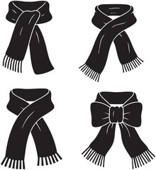 Black and white winter scarf collection icons in a cozy seamless pattern design