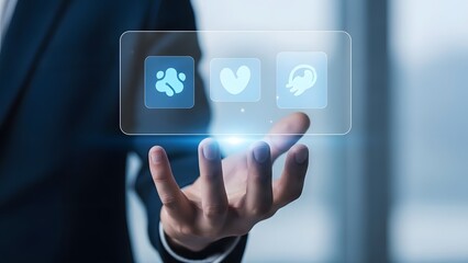 Businessman presenting digital icons for user experience and services