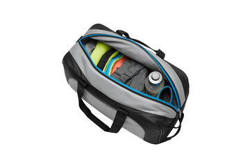 Fototapeta premium Open gym bag with essentials