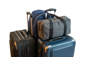 Stacked luggage with various bags