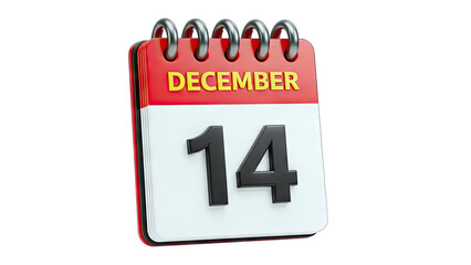 Calendar Showing December 14th on White Background