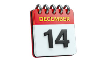 Calendar Showing December 14th on White Background