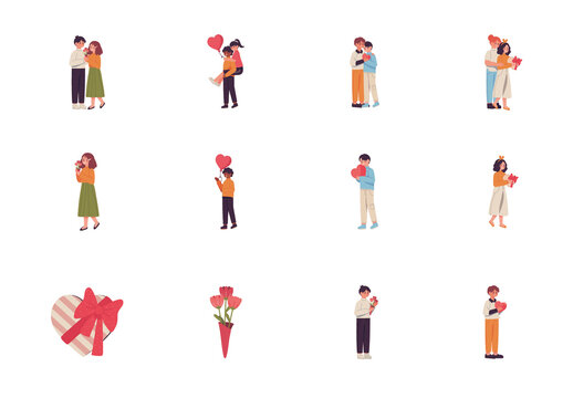 Colorful Valentine Love Romance Couple Illustrations Set