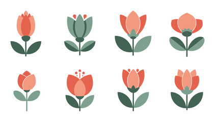 Collection of stylized geometric floral illustrations in a minimalist design