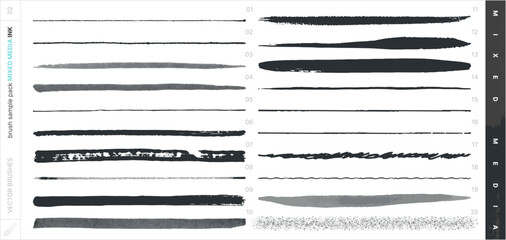 Vector Brushes. Mixed Media Sampler Set. Ink. © Side Project