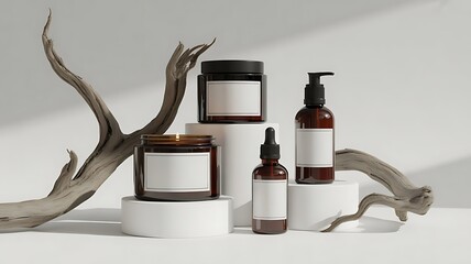Natural skincare products on display with antlers