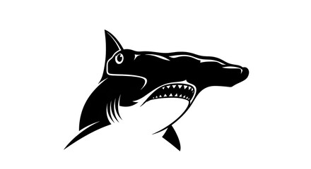 Naklejka premium Hammerhead Shark Silhouette - A Striking Black and White Image.