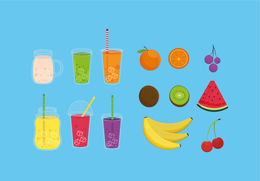 Colorful Smoothie Fruit Juice Illustration Set