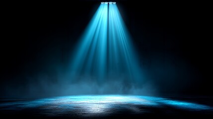 Obraz premium Celestial Azure Beam: Dramatic Spotlight Illumination in Dark Studio