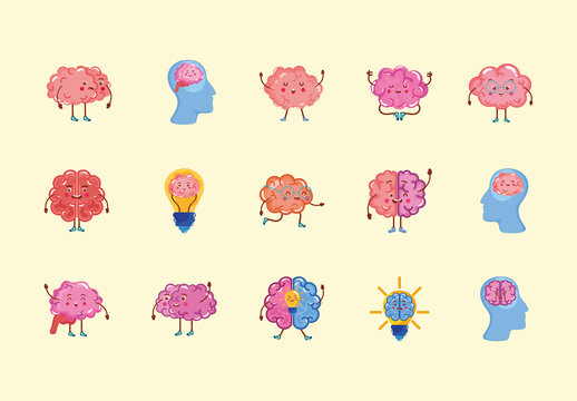 Colorful Brain Idea Concept Illustration Set