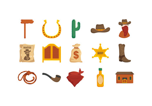 Colorful Cowboy And Western Elements Set
