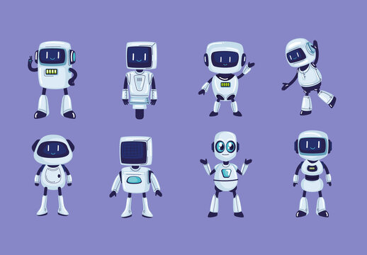 Colorful Cyborg Cute Futuristic Illustrations Set