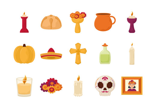 Colorful Dia De Muertos Illustration Set