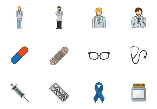 Colorful Medical Doctor Healthcare Icons Set