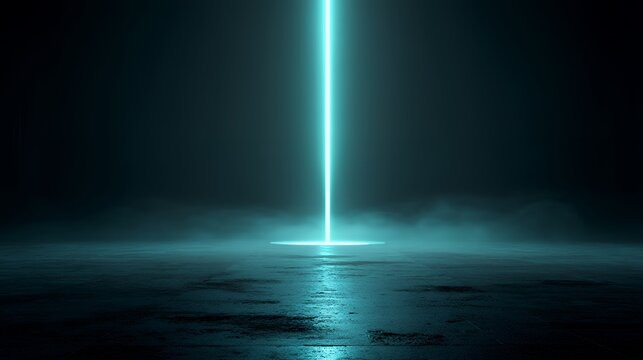 Luminous Azure Beam: Ethereal Light Shaft in Dark Void