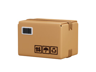 Cardboard package box icon 3d render concept of cardboard box, parcel cargo delivery box with tag icon vector illustration