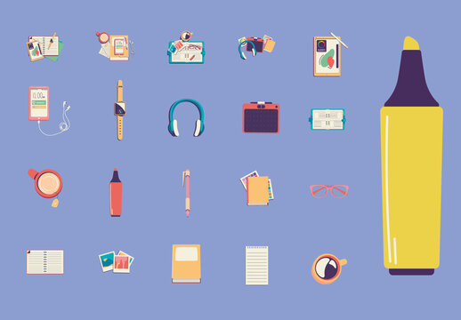 Colorful Modern Flat Office Supplies Set