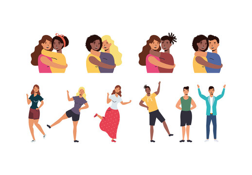 Colorful Friendship Day People Illustration Set