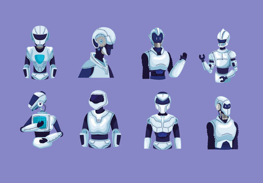 Colorful Cyborg Futuristic Technology Illustrations Set