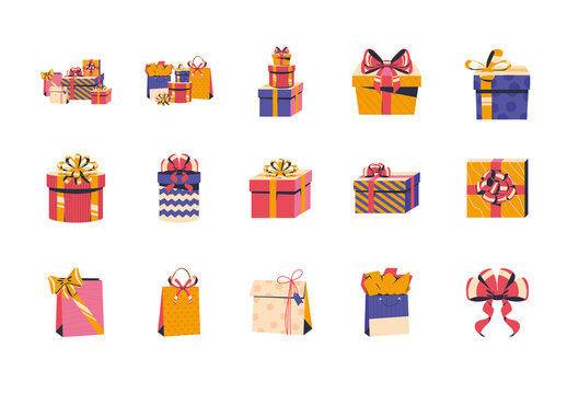 Colorful Gift Box Present Packaging Illustration Set