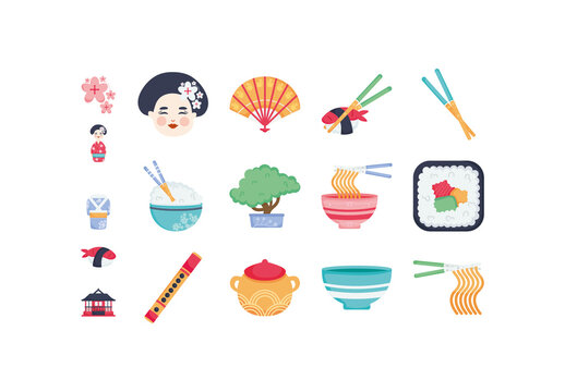 Colorful Japanese Culture Illustration Set