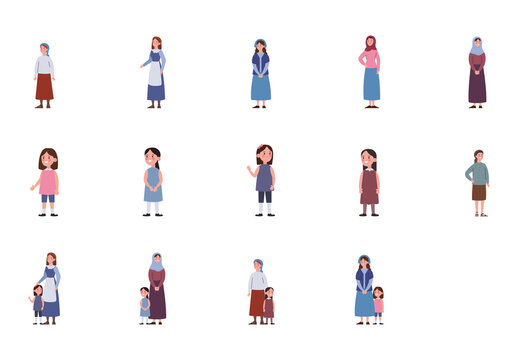 Colorful Jewish Woman llustration Set