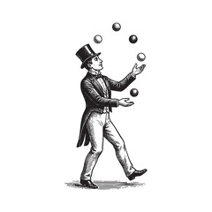 Vintage Juggler with Balls Engraving © trianatio