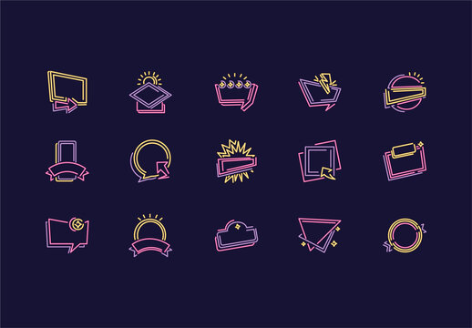 Colorful Neon Label Frame Icons Set