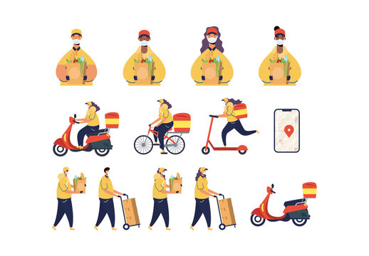 Colorful Safe Delivery People Illustration Set