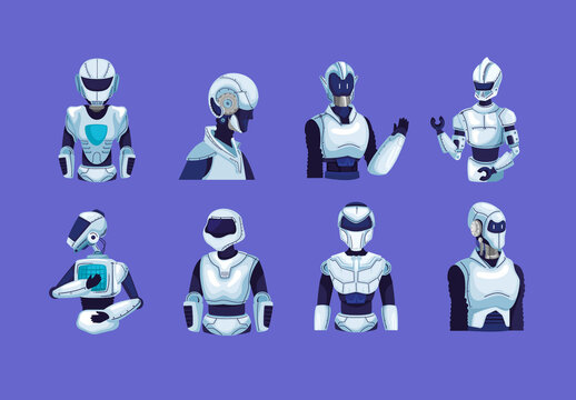 Colorful Robots Futuristic Illustration Set