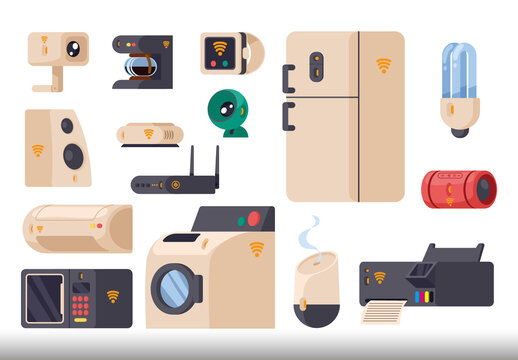 Colorful Smart Home Appliances Illustration Set