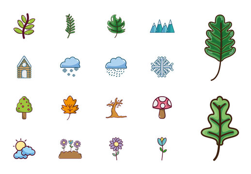 Colorful Seasons Weather Illustrations Set
