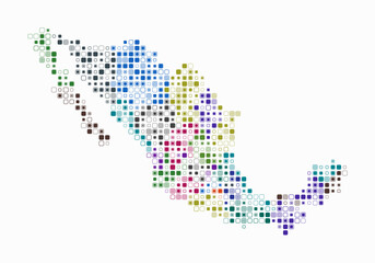 Mexico, shape of the country build of colored cells. Digital style map of the Mexico on white background. Small size rounded square blocks. Abstract vector illustration.