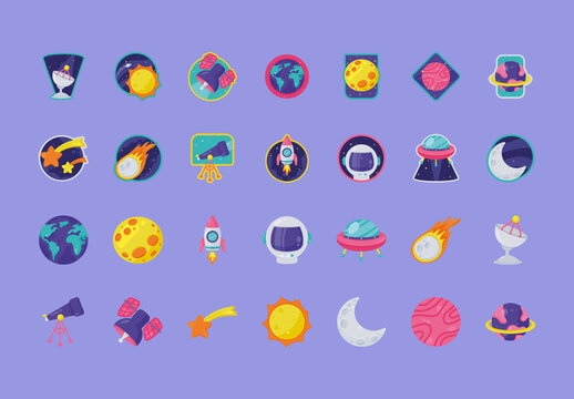 Colorful Space Astronomy Badge Set