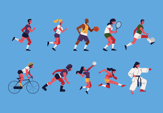 Colorful Sportsman Characters Illustration Set