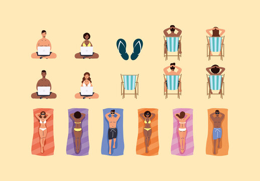 Colorful Summer Remote Work Illustration Set