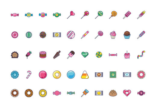 Colorful Sweet Treats Illustrations Set