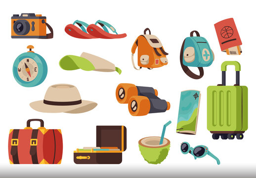 Colorful Tourism Travel Illustration Set