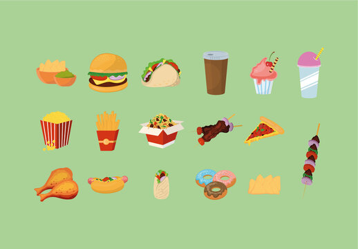 Colorful Fast Food Drinks Illustration Set