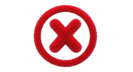 Fototapeta premium Fluffy Red X Symbol Inside Circle isolated on a transparent background