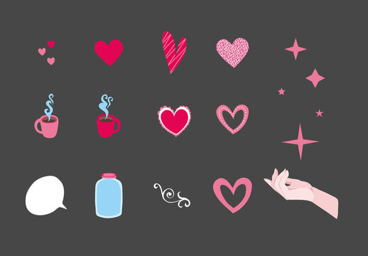 Pink Romantic Valentine Illustrations Set