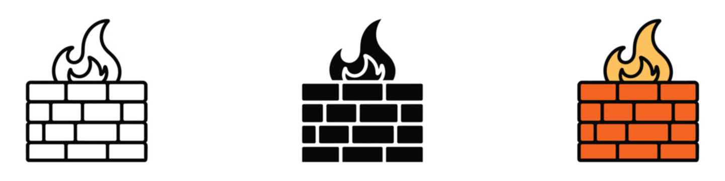 Brick wall and fire icon vector. Digital firewall, internet security symbol. vector illustration.