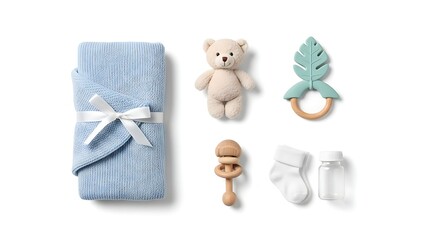 Baby essentials blanket teddy bear teether rattles socks bottle