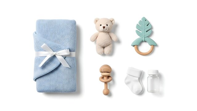 Baby essentials blanket teddy bear teether rattles socks bottle